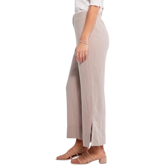 NIC+ZOE Linen-Blend Central Park Wide Leg Ankle Pant Casual Tan White Striped 6 - Picture 2 of 9
